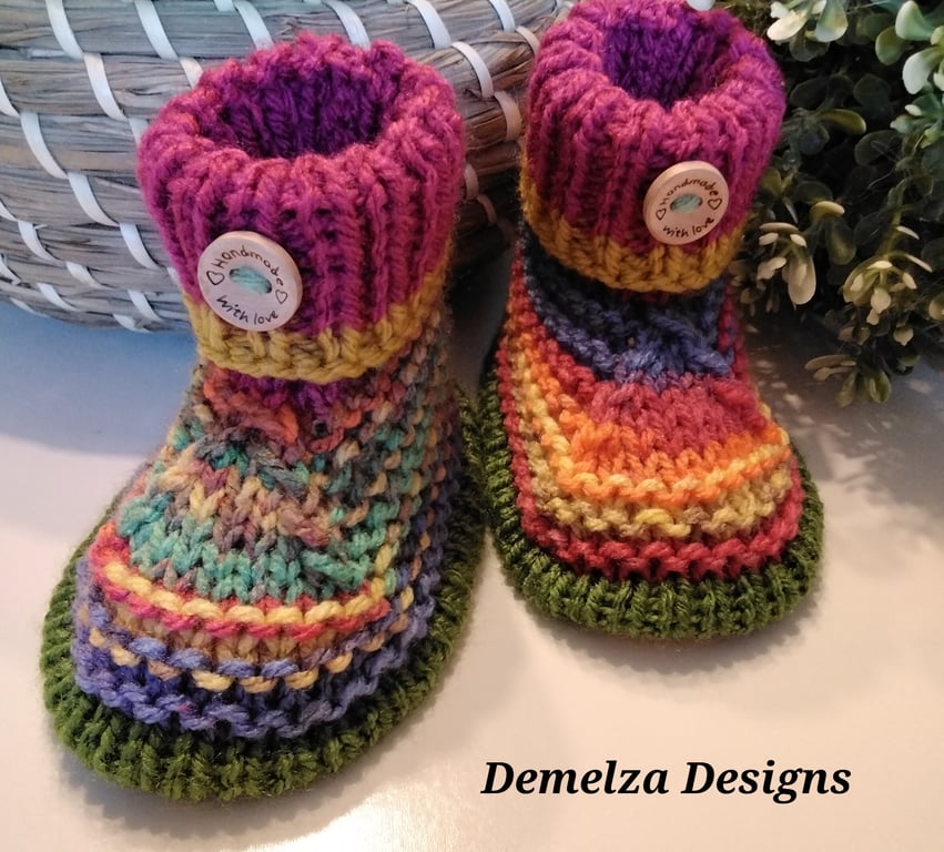 Designer Hand Knitted Baby Booties 0-3 months size 