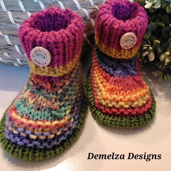 Designer Hand Knitted Baby Booties 0-3 months size 