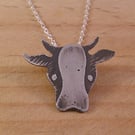 Sterling Silver Etched Cow Necklace (SKU060525)