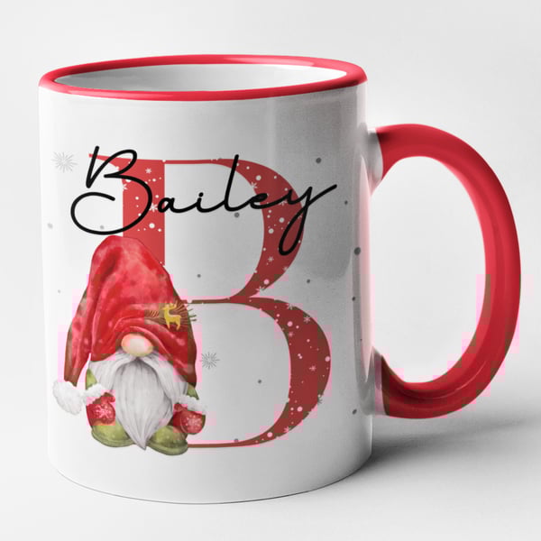 Personalised male Gonk Red Initial and Name Christmas Mug