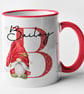 Personalised male Gonk Red Initial and Name Christmas Mug - Image 1
