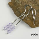 Violet Preciosa crystal drop earrings, sterling silver, 4mm, bicone