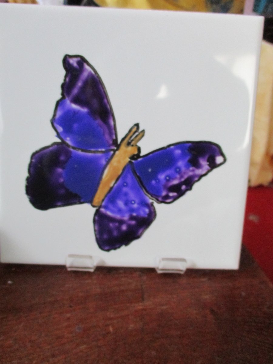 Butterfly Painted Tile Coaster