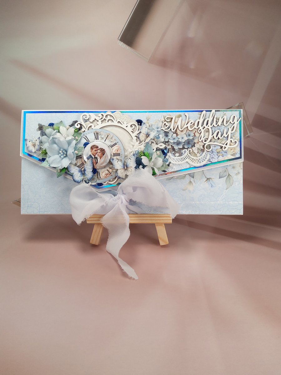 Handmade Wedding Envelope Card - Blue Window Gift Box (X)