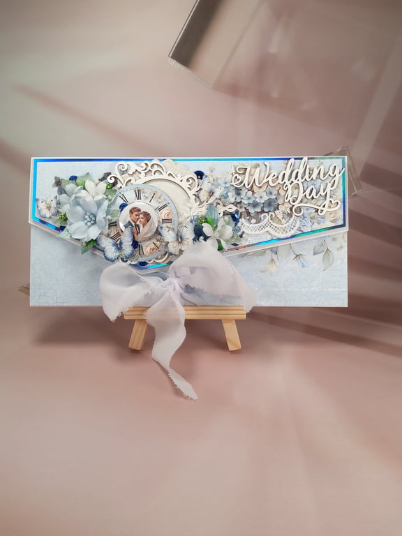 Handmade Wedding Envelope Card - Blue Window Gift Box (X)