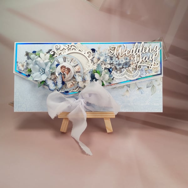 Handmade Wedding Envelope Card - Blue Window Gift Box (X)