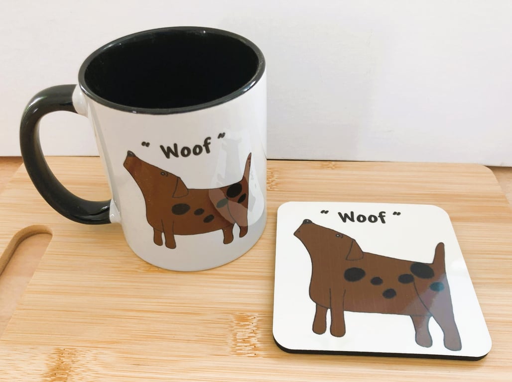 'Woof' mug and coaster. Slight second