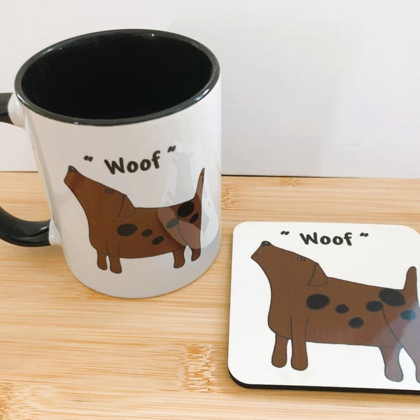 'Woof' mug and coaster. Slight second