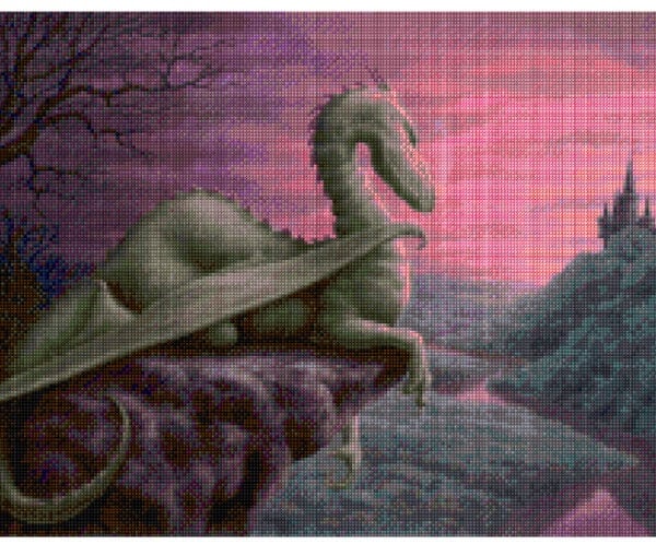 Dragon at dusk cross stitch chart