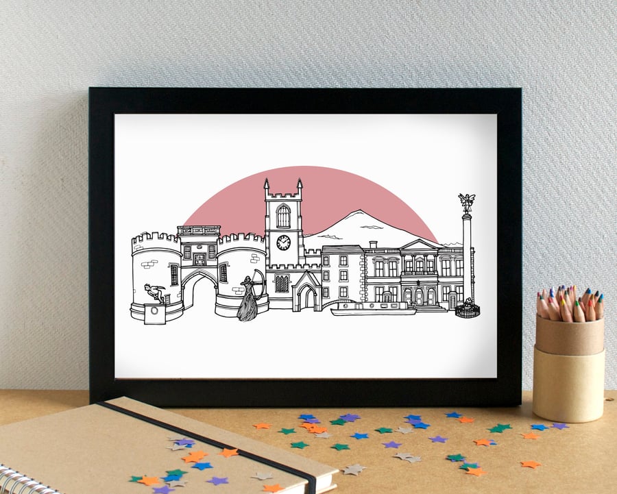 Skipton Landmarks Skyline Art Print