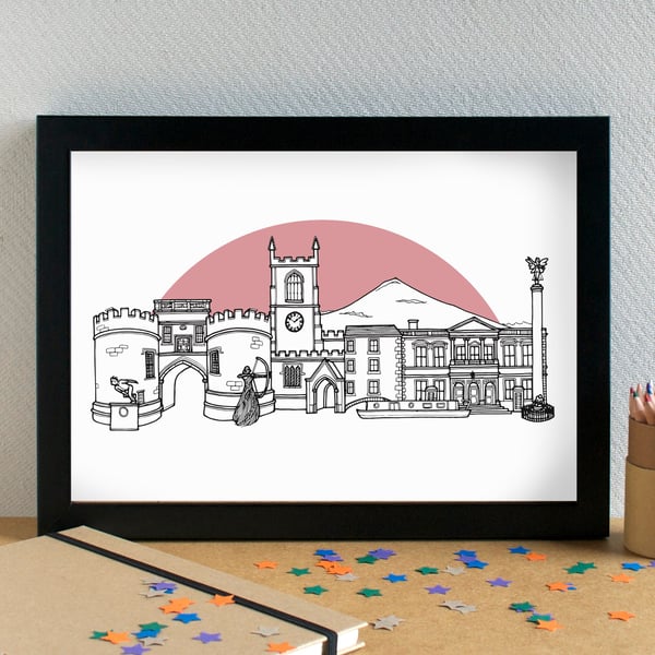 Skipton Landmarks Skyline Art Print