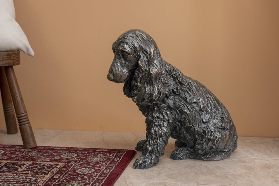 Sitting Cocker Spaniel Dog Statue Large Bronze Resin Garden Sculpture