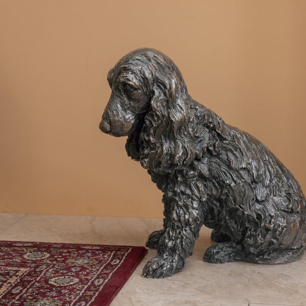 Sitting Cocker Spaniel Dog Statue Large Bronze Resin Garden Sculpture
