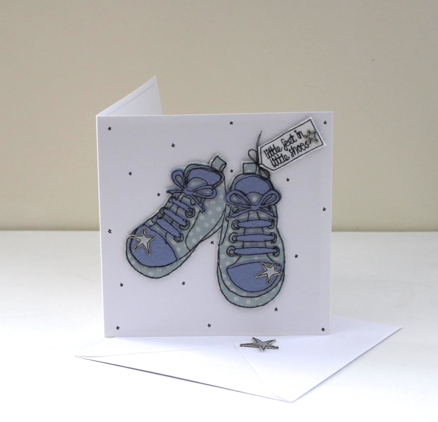'Little feet in Little Shoes' - Handmade New Baby Card