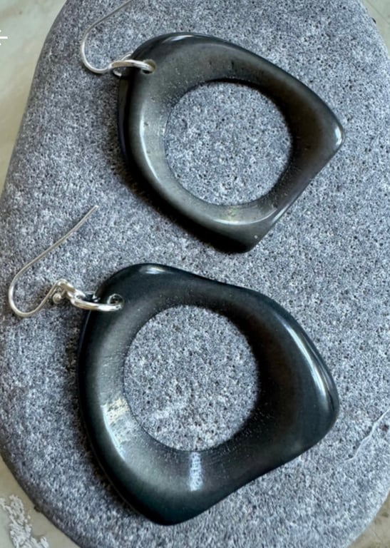 Large grey tagua nut handmade hoop earrings