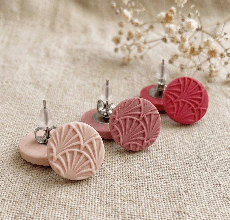 Botanical Rose Clay Stud Set - 3 Pairs - Cottagecore Gift for Her