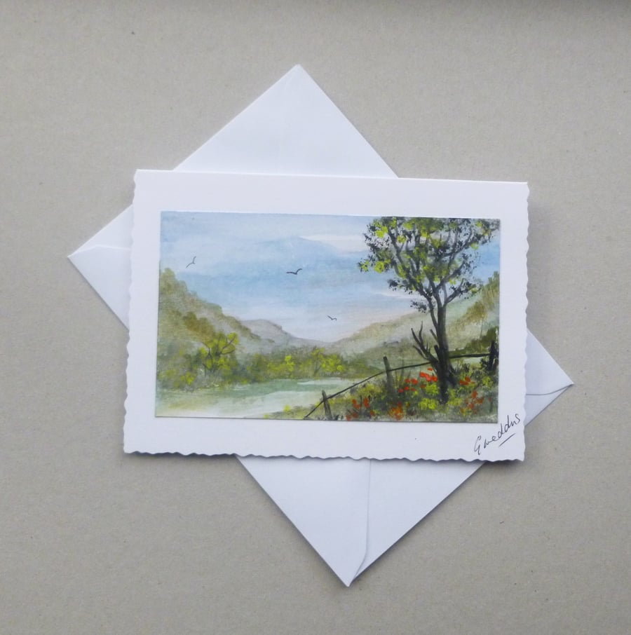 original art hand painted landscape greetings card ( ref F 652.B2)