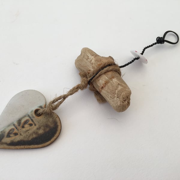 Clay Driftwood, Loveheart hanger, pottery, gift idea, birthday, home decor