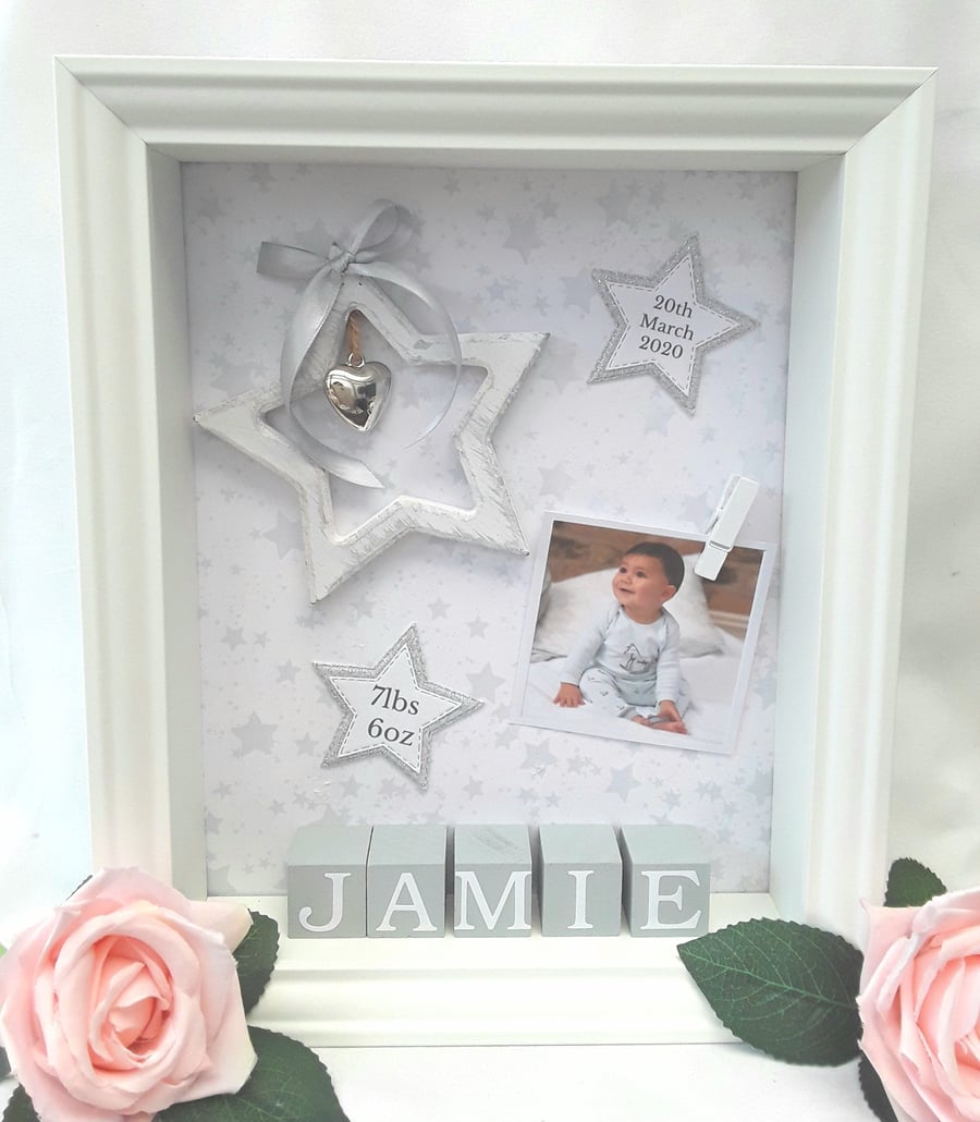 28cm x 23cm Personalised New Baby Frame, New Baby Gift, Silver Nursery Decor, St