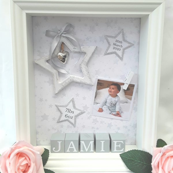 28cm x 23cm Personalised New Baby Frame, New Baby Gift, Silver Nursery Decor, St