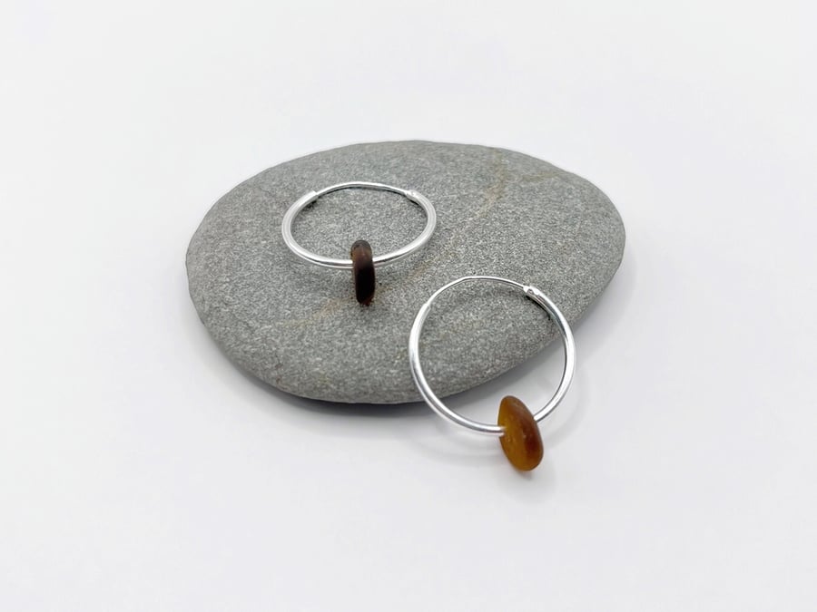 Cornish Sea Glass on 18mm or 30mm Hoop Earrings - Burnt Orange