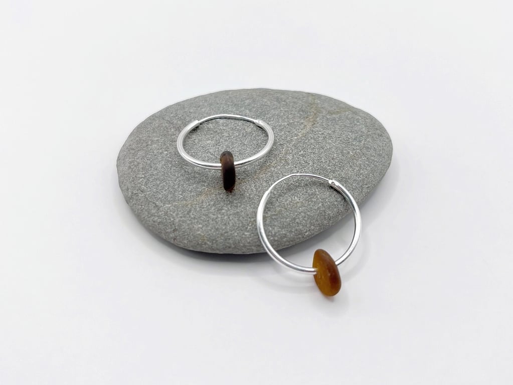 Cornish Sea Glass on 18mm or 30mm Hoop Earrings - Burnt Orange