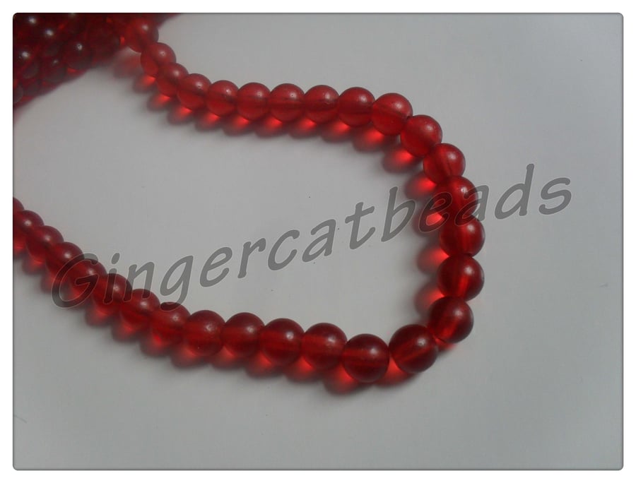 250 x Frosted Glass Beads - Round - 8mm - Red 