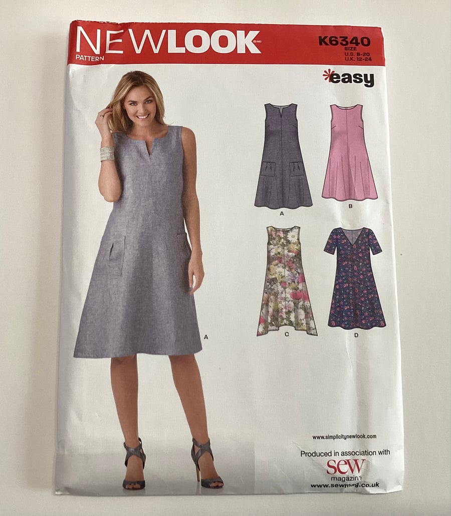 Sewing pattern, uncut, New Look, k6340, dress pattern, 