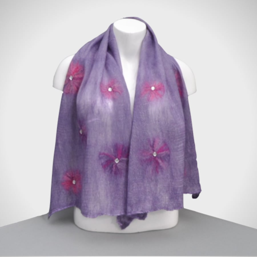 Heather nuno felt scarf with gem accentuated starburst decoration and gift box