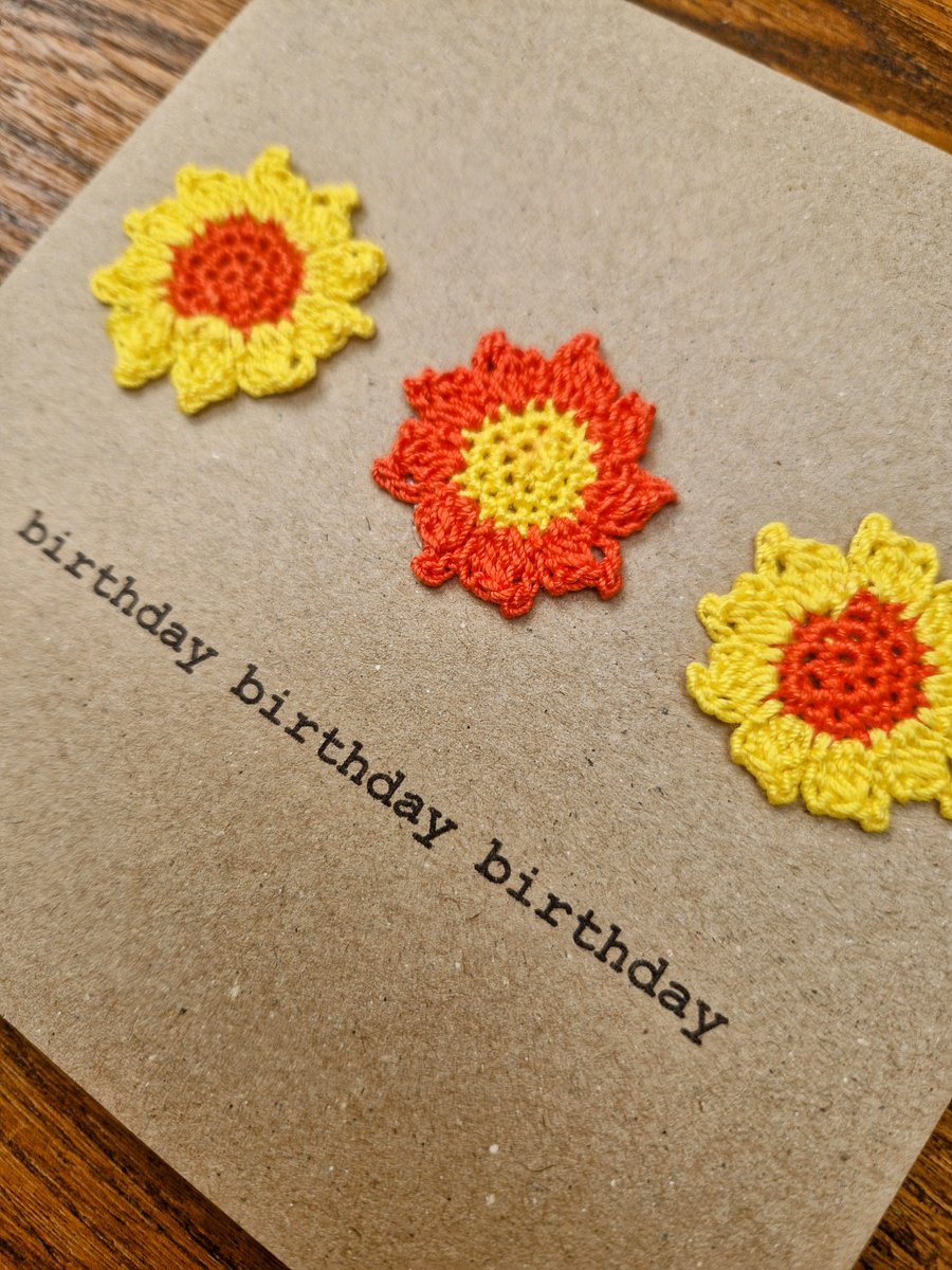 Handmade Birthday Card - Bright Sunny Flowers - Handmade Crochet Card
