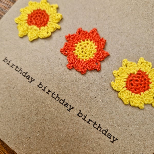 Handmade Birthday Card - Bright Sunny Flowers - Handmade Crochet Card
