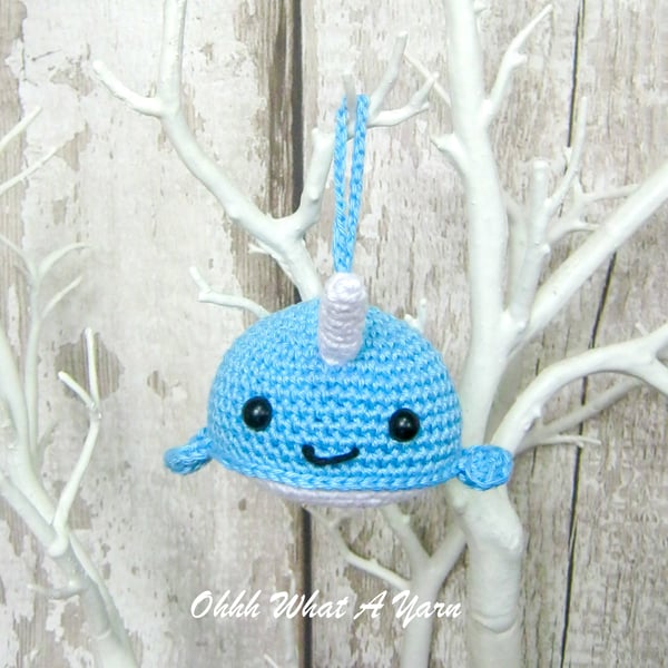 Blue crochet narwhal hanging decoration, scissor keeper, pin cushion, bag charm 