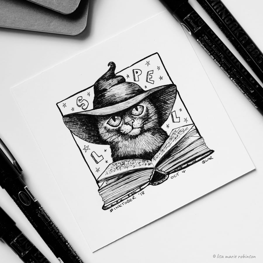 Spell - Day 4 Inktober 2018 - Mini Cat Ink Drawing