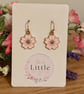 Pink Cherry Blossom Dangle Earrings, Enamel Sakura Charms, Handmade Jewellery