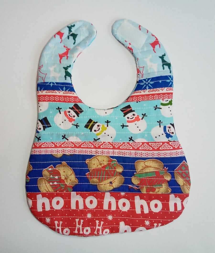 Christmas bib, Baby's first Christmas, Patchwork and quilted bib, reversible bib