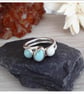 3 stone ring size O , Sterling silver , Larimar, Amazonite , White Mountain Jade - Image 1