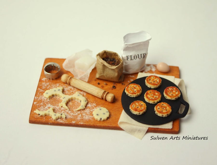 Miniature Welsh Cake making scene 1:12 scale, small