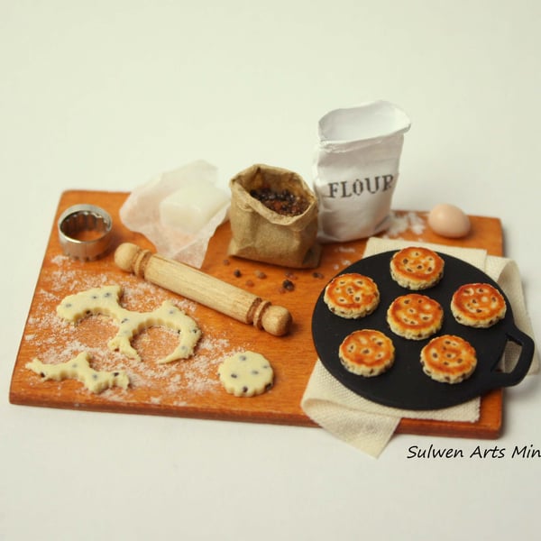 Miniature Welsh Cake making scene 1:12 scale, small