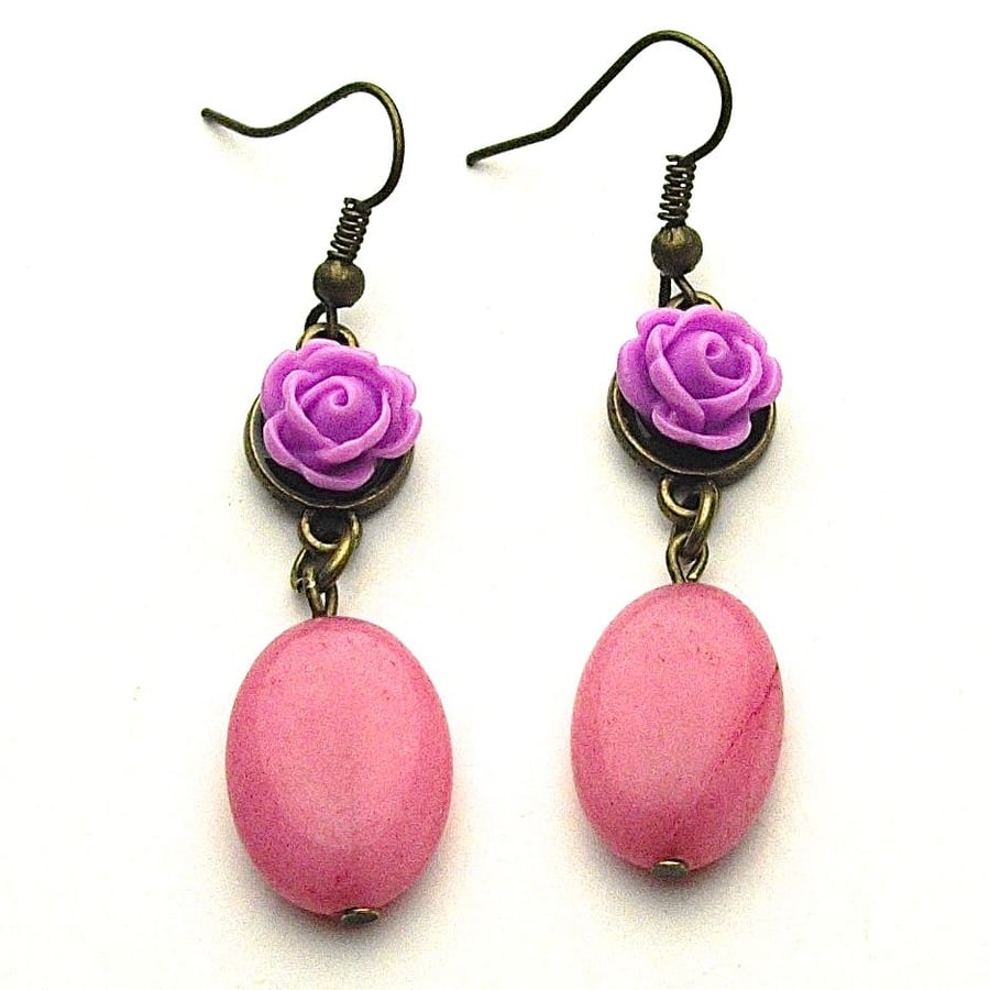 Pink Morganite and Rose Earrings - UK Free Post