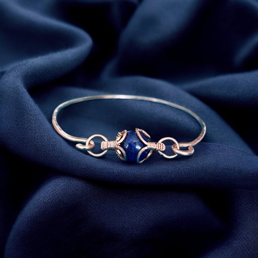 Copper Lapis Lazuli Bangle L - XL, Gift Boxed