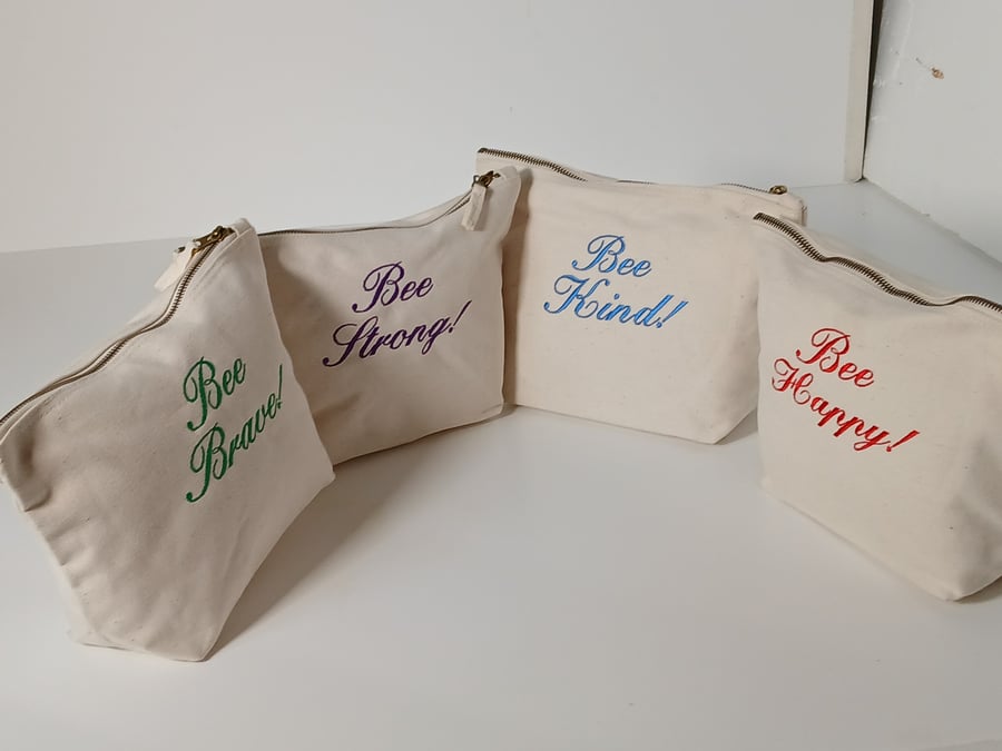 Empowering Embroidered Cotton Canvas Travel Wash Toiletries Make Up Bag