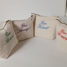 Empowering Embroidered Cotton Canvas Travel Wash Toiletries Make Up Bag