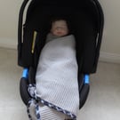 Handmade Cotton Baby Swaddle or Shawl – Grey Waffle with Navy Tartan Trim(105 cm