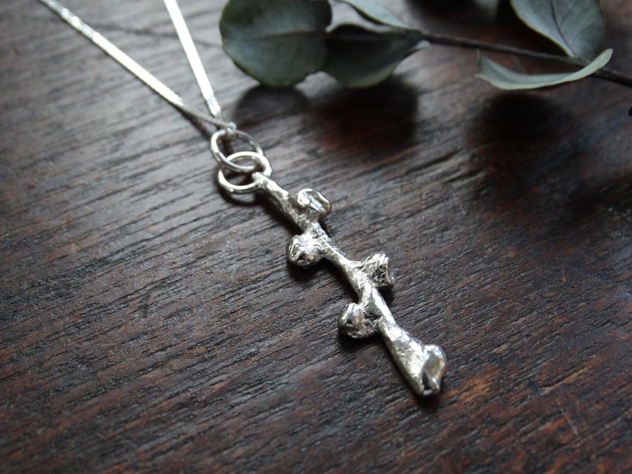 Silver branch pendant - winter branch - molten silver necklace