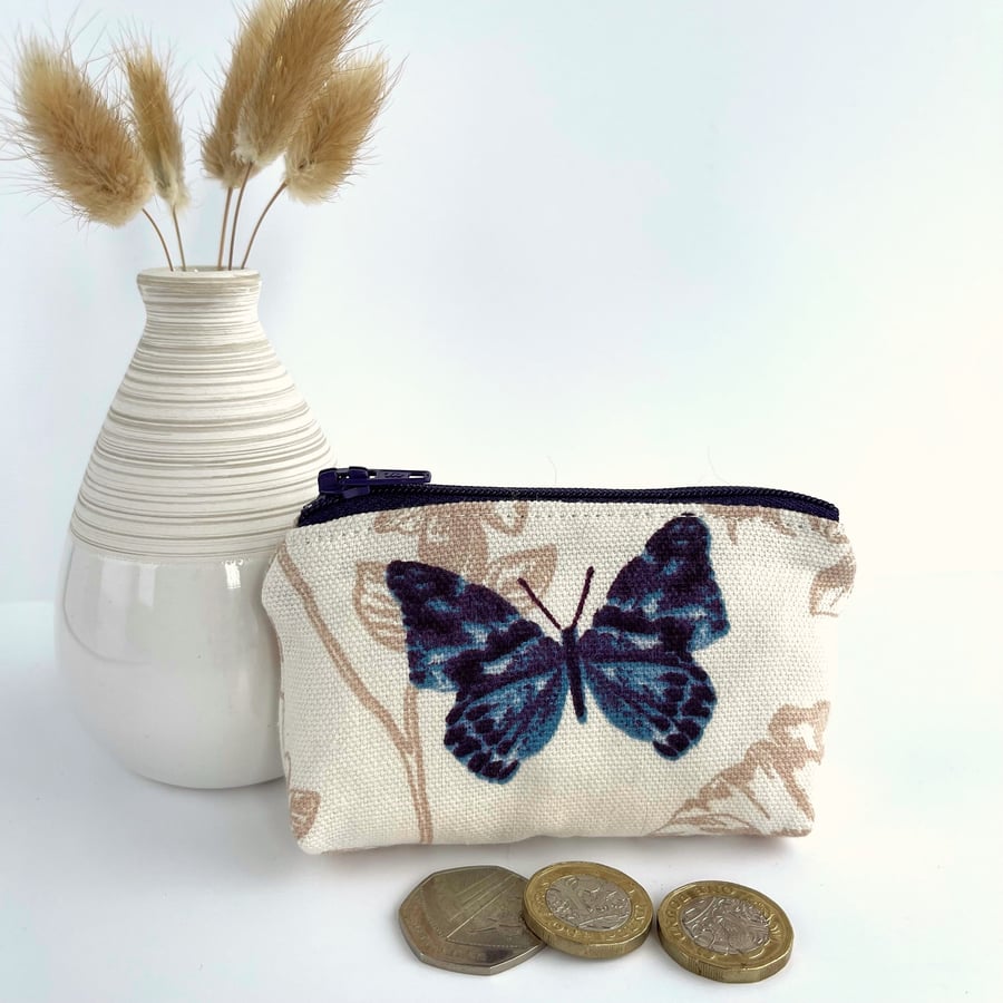 Small Coin Purse with Purple and Blue Butterfly