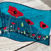 Fused glass small stand up poppies wave ornament 