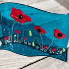 Fused glass small stand up poppies wave ornament 