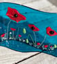 Fused glass small stand up poppies wave ornament 