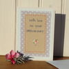 Hand stitched anniversary card, pretty, detailed work, a card to keep