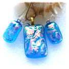 Dichroic Glass 120 Pendant Earring Set Turquoise Gold Plated Chain